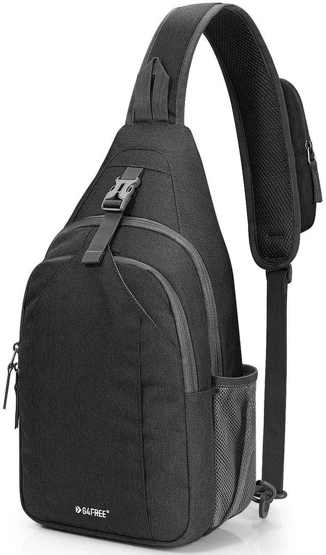 Main image of Sling Bag for Men Women, RFID Blocking Crossbody Bag, Daily, Travel | Durable Polyester Fabric, 10L, Perfect for work, shopping, weekend outings, Hiking, Reversible Shoulder Strap (Dark Grey)