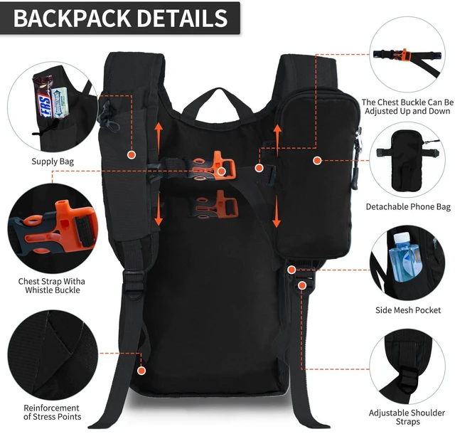 Alt view image 5 of 6 - Small Hiking Backpack Packable Lightweight for Women Men | 10L/15L, Hiking Daypack, Foldable, Water Resistan, Ultralight, with Phone Pocket, Travel, Outdoor, Walking
