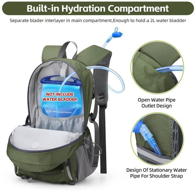 Alt view image 5 of 7 - 20L Lightweight Hiking Backpack, Waterproof Daypack for Camping | 210D tear-resistant nylon, breathable shoulder and back panel, Multi-Compartment,hydration system,reflective strip,bungee net
