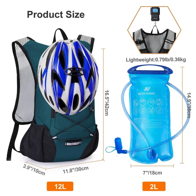 Alt view image 5 of 7 - Lightweight Hydration Backpack, Running Backpack with 2L Water Bladder | Hydro Water Daypack, Small Hiking Backpack for Cycling Hiking Rave for Men Women