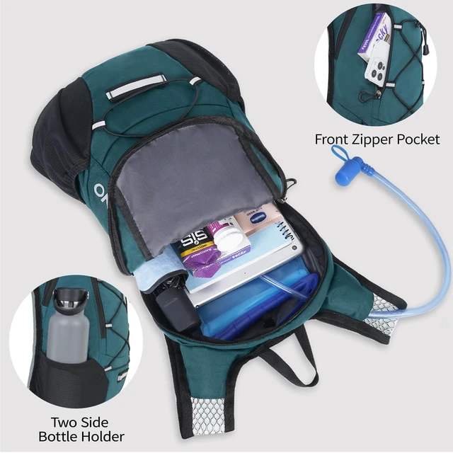 Alt view image 4 of 7 - Lightweight Hydration Backpack, Running Backpack with 2L Water Bladder | Hydro Water Daypack, Small Hiking Backpack for Cycling Hiking Rave for Men Women