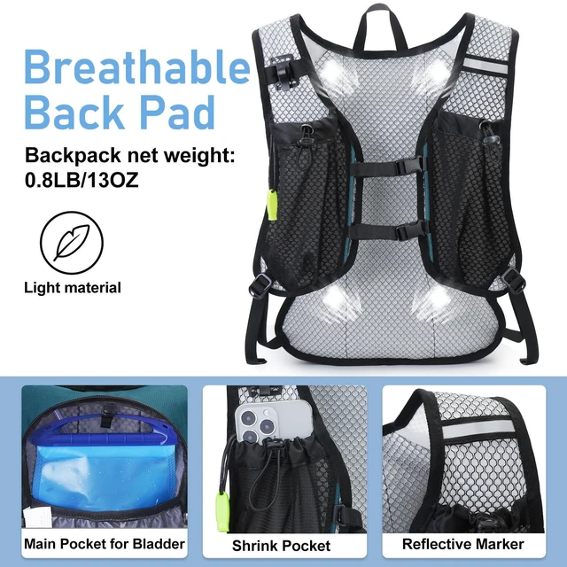Alt view image 3 of 7 - Lightweight Hydration Backpack, Running Backpack with 2L Water Bladder | Hydro Water Daypack, Small Hiking Backpack for Cycling Hiking Rave for Men Women