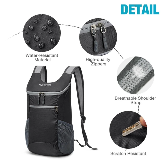 Alt view image 6 of 7 - 10L Lightweight Packable Hiking Backpack, Nylon Daypack Daily Travel | Water-Resistant Nylon, Weighing Only 4.59oz, Comfortable, Hiking, Travel, Cycling, Small Foldable Unisex Daypack (Black)