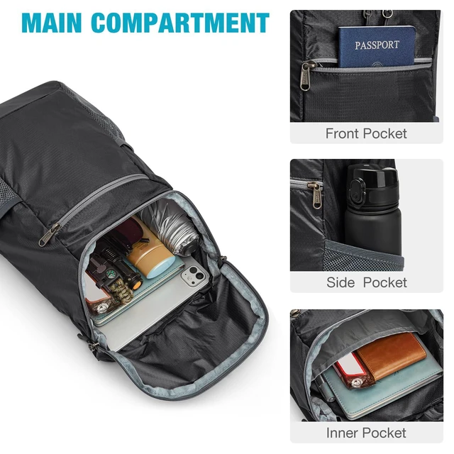 Alt view image 5 of 7 - 10L Lightweight Packable Hiking Backpack, Nylon Daypack Daily Travel | Water-Resistant Nylon, Weighing Only 4.59oz, Comfortable, Hiking, Travel, Cycling, Small Foldable Unisex Daypack (Black)