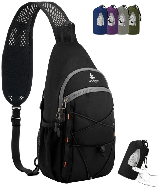 Main image of Packable Crossbody Sling Bag for Men Women RFID Lightweight Travel Daypack 0.68 lb, 7L RFID Anti-theft Sling Backpack, Breathable Airflow Shoulder Strap, Phone Pocket, Water resistant Small Hiking Bag