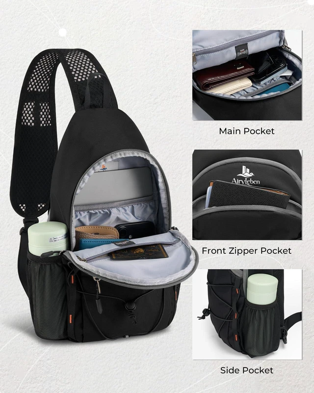Alt view image 5 of 7 - Packable Crossbody Sling Bag for Men Women RFID Lightweight Travel Daypack 0.68 lb, 7L RFID Anti-theft Sling Backpack, Breathable Airflow Shoulder Strap, Phone Pocket, Water resistant Small Hiking Bag