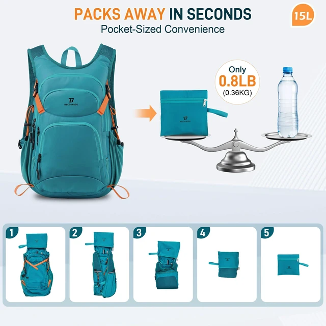 Alt view image 5 of 7 - 15L Hiking Backpack Lightweight Travel Backpacks Water-Resistant Daypack Fits Cycling Helmets for Men Women for Daily Outdoor Camping, Forest Green