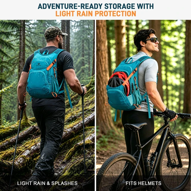 Alt view image 4 of 7 - 15L Hiking Backpack Lightweight Travel Backpacks Water-Resistant Daypack Fits Cycling Helmets for Men Women for Daily Outdoor Camping, Forest Green