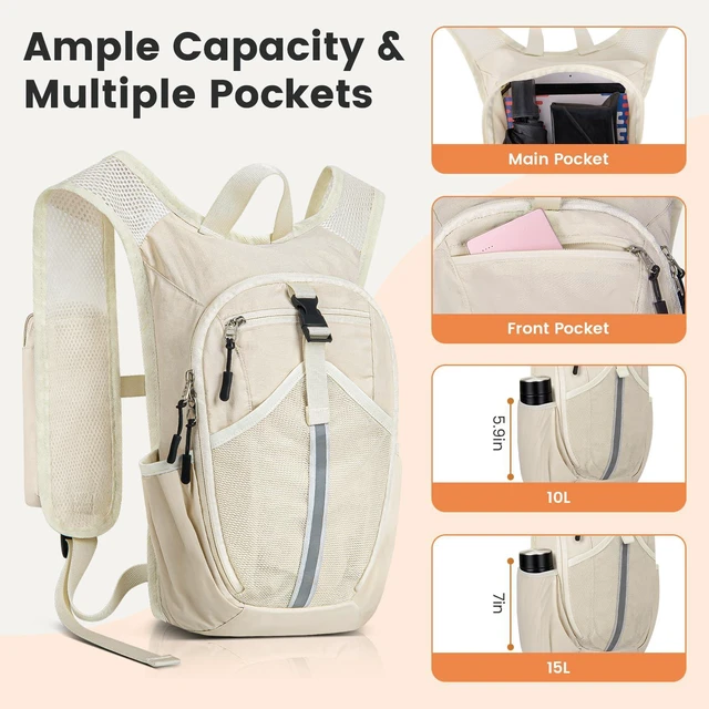 Alt view image 2 of 7 - Small Hiking Backpack 10L- Lightweight Packable Foldable Backpack for Travel Camping Outdoor Commute, Compact Rucksack for Women Men(Beige)