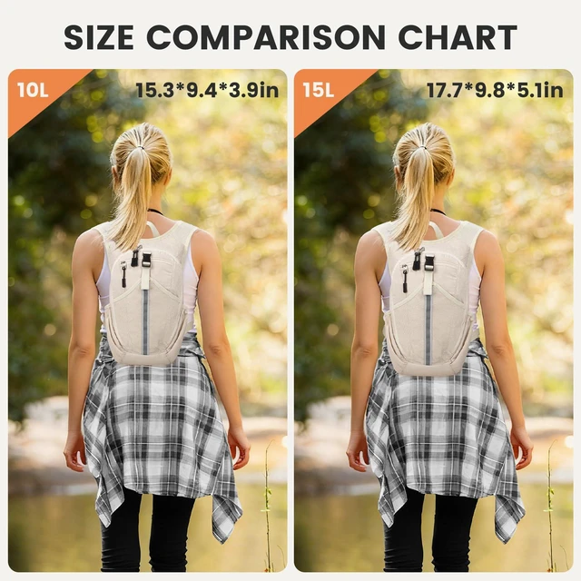 Alt view image 4 of 7 - Small Hiking Backpack 10L- Lightweight Packable Foldable Backpack for Travel Camping Outdoor Commute, Compact Rucksack for Women Men(Beige)