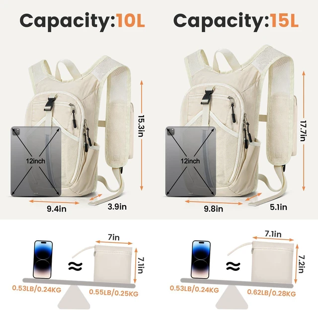 Alt view image 5 of 7 - Small Hiking Backpack 10L- Lightweight Packable Foldable Backpack for Travel Camping Outdoor Commute, Compact Rucksack for Women Men(Beige)