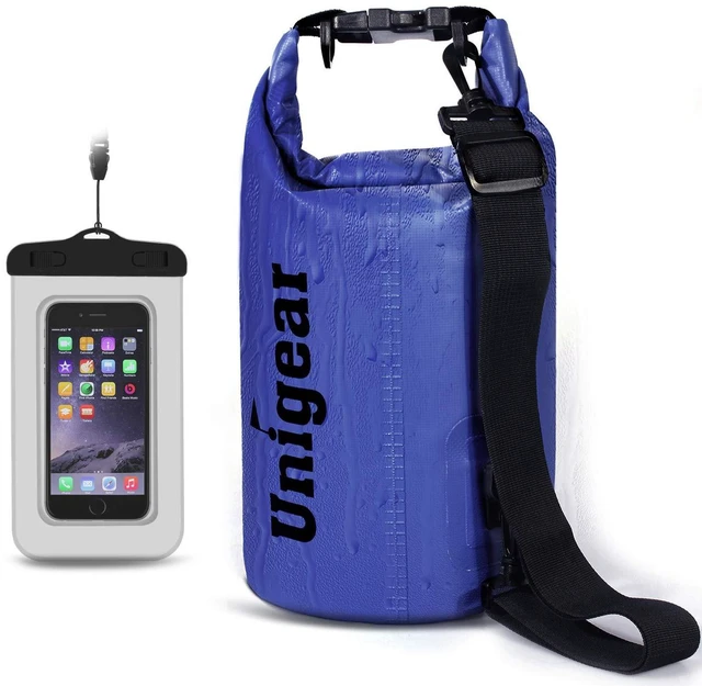 Main image of Dry Bag Waterproof, Floating and Lightweight Bags for Kayaking, Boating, Fishing, Swimming and Camping with Waterproof Phone Case (Blue, 10L)