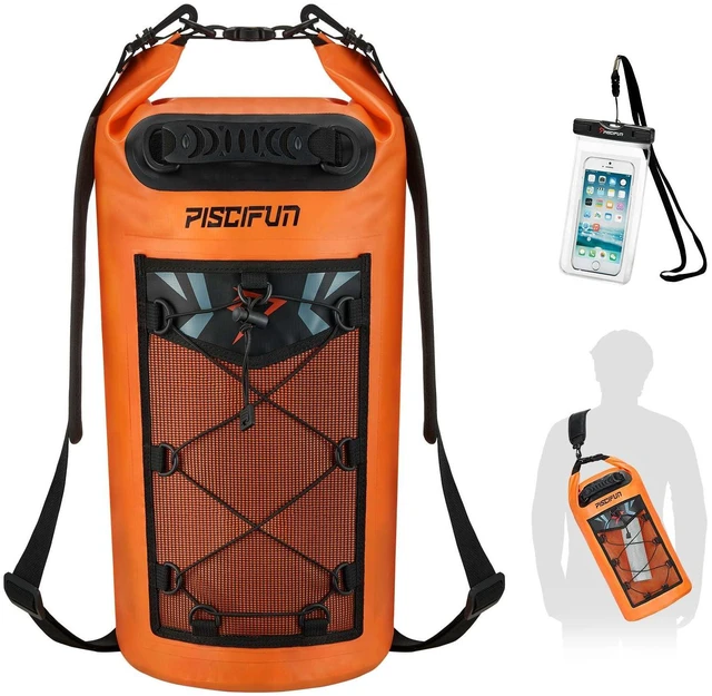 Main image of Dry Bag, Waterproof Floating Backpack 20L with Waterproof Phone Case for Boating, Kayaking, Fishing, Orange 20L
