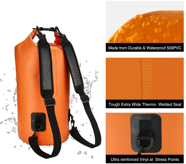 Alt view image 5 of 7 - Dry Bag, Waterproof Floating Backpack 20L with Waterproof Phone Case for Boating, Kayaking, Fishing, Orange 20L