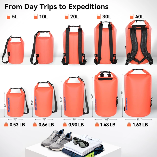 Alt view image 4 of 7 - Floating Waterproof Dry Bag Backpack 5L/10L/20L/30L/40L, Roll Top Sack Keeps Gear Dry for Kayaking, Rafting, Boating, Swimming, Camping, Hiking, Beach, Fishing (Orange, 10L)