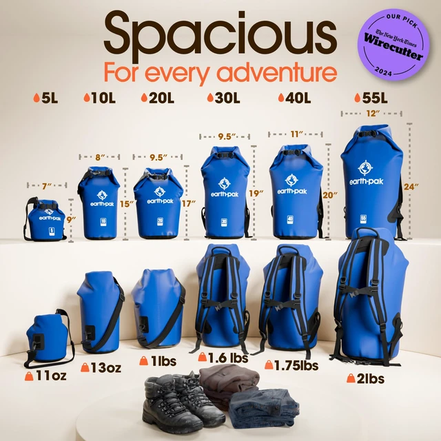 Alt view image 2 of 7 - 10L Waterproof Dry Bag Backpack - Marine Roll Top Dry Sack for Kayaking | Blue 10L roll top dry bag: abrasion resistant 500D PVC for boating, paddleboarding, rafting and beach days