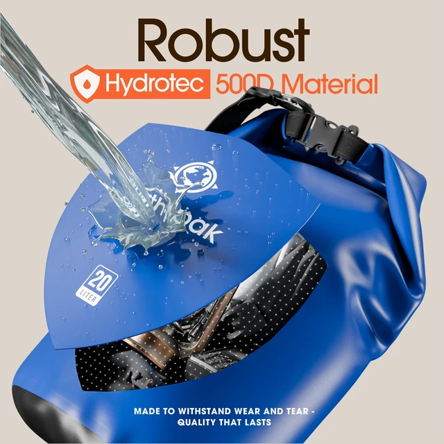 Alt view image 4 of 7 - 10L Waterproof Dry Bag Backpack - Marine Roll Top Dry Sack for Kayaking | Blue 10L roll top dry bag: abrasion resistant 500D PVC for boating, paddleboarding, rafting and beach days