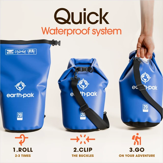 Alt view image 5 of 7 - 10L Waterproof Dry Bag Backpack - Marine Roll Top Dry Sack for Kayaking | Blue 10L roll top dry bag: abrasion resistant 500D PVC for boating, paddleboarding, rafting and beach days