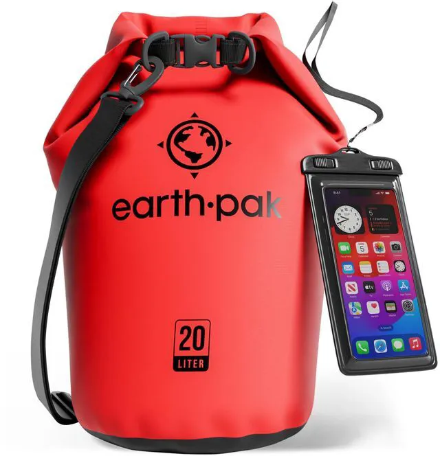 Main image of 20L Waterproof Dry Bag - Marine Roll Top Dry Sack for Kayaking | Red 20L roll top dry bag: abrasion resistant 500D PVC for boating, paddleboarding, rafting and beach days