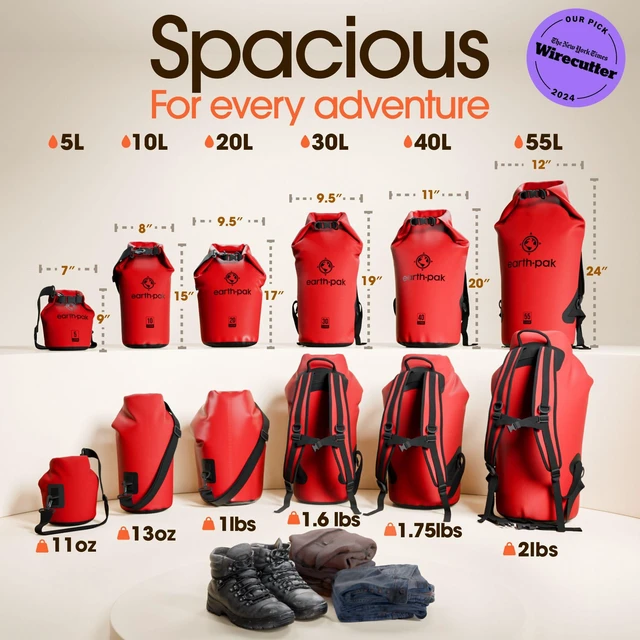 Alt view image 2 of 7 - 20L Waterproof Dry Bag - Marine Roll Top Dry Sack for Kayaking | Red 20L roll top dry bag: abrasion resistant 500D PVC for boating, paddleboarding, rafting and beach days