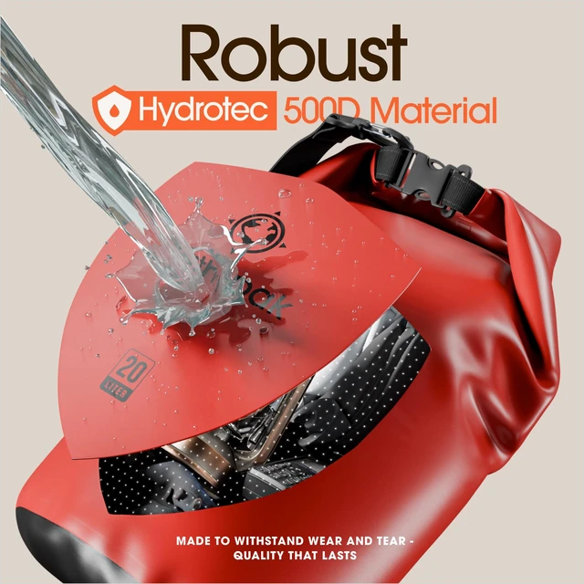 Alt view image 4 of 7 - 20L Waterproof Dry Bag - Marine Roll Top Dry Sack for Kayaking | Red 20L roll top dry bag: abrasion resistant 500D PVC for boating, paddleboarding, rafting and beach days