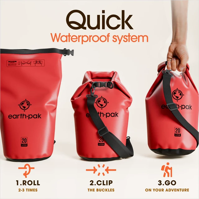 Alt view image 5 of 7 - 20L Waterproof Dry Bag - Marine Roll Top Dry Sack for Kayaking | Red 20L roll top dry bag: abrasion resistant 500D PVC for boating, paddleboarding, rafting and beach days