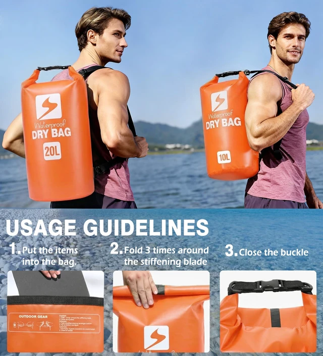 Alt view image 2 of 6 - Waterproof Dry Bag Backpack, Roll Top Floating Dry Storage Bag with Phone Case, Lightweight Dry Sack for Kayaking, Boating, Beach, Travel, Camping 20L, Orange