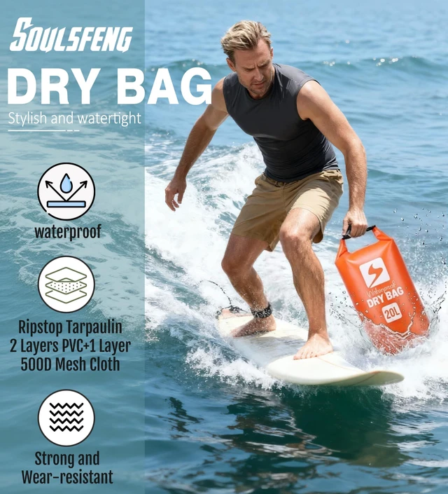 Alt view image 3 of 6 - Waterproof Dry Bag Backpack, Roll Top Floating Dry Storage Bag with Phone Case, Lightweight Dry Sack for Kayaking, Boating, Beach, Travel, Camping 20L, Orange