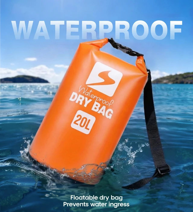 Alt view image 6 of 6 - Waterproof Dry Bag Backpack, Roll Top Floating Dry Storage Bag with Phone Case, Lightweight Dry Sack for Kayaking, Boating, Beach, Travel, Camping 20L, Orange