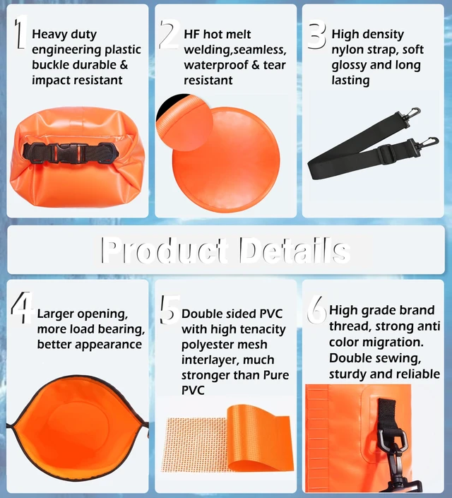 Alt view image 5 of 6 - Waterproof Dry Bag Backpack, Roll Top Floating Dry Storage Bag with Phone Case, Lightweight Dry Sack for Kayaking, Boating, Beach, Travel, Camping 20L, Orange