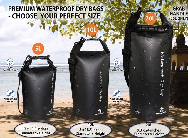 Alt view image 2 of 7 - Waterproof Dry Bag with Double Zip-Lock, Fanny Pack & Phone Case | 5L Black | Submersible 500D tarpaulin dry sack | Crossbody strap | Floats | Kayaking, boating, rafting, fishing & beach