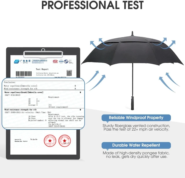 Alt view image 2 of 7 - 47/54/62/68/72 Inch Golf Umbrella Windproof Auto Open Large Umbrella | Oversized Stick Umbrella, Extra Large, Vented Double Canopy, Waterproof 210T Pongee Fabric, Fiberglass Frame, EVA Foam Handle