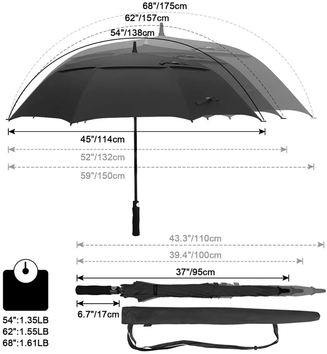 Alt view image 3 of 7 - 47/54/62/68/72 Inch Golf Umbrella Windproof Auto Open Large Umbrella | Oversized Stick Umbrella, Extra Large, Vented Double Canopy, Waterproof 210T Pongee Fabric, Fiberglass Frame, EVA Foam Handle