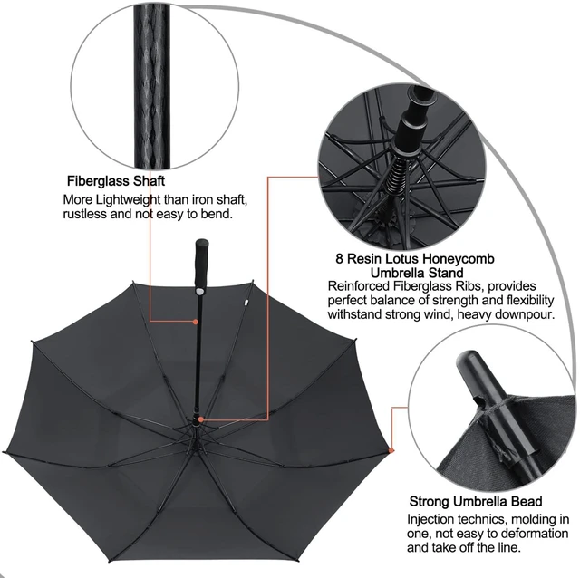 Alt view image 7 of 7 - 47/54/62/68/72 Inch Golf Umbrella Windproof Auto Open Large Umbrella | Oversized Stick Umbrella, Extra Large, Vented Double Canopy, Waterproof 210T Pongee Fabric, Fiberglass Frame, EVA Foam Handle