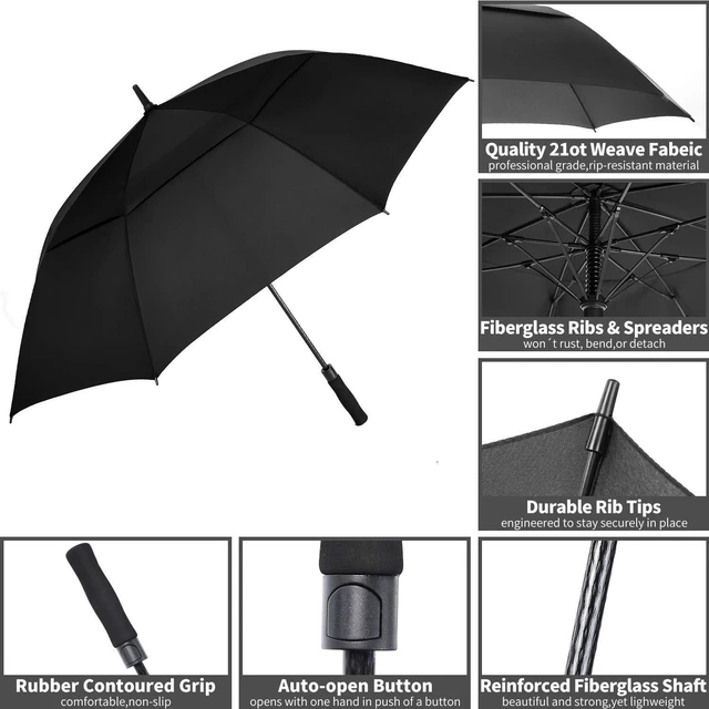 Alt view image 5 of 7 - /62/68/72 Inch Automatic Open Golf Umbrella Oversize Extra Large Double Canopy Vented Windproof Waterproof Stick Umbrella.(Black, 62",Red Handle)
