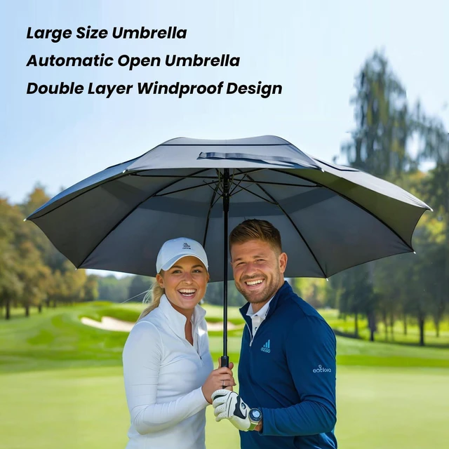 Alt view image 7 of 7 - Extra Large Black Golf Umbrella, 54/62/68/72 Inch Automatic Open, Oversize Double Canopy Vented Windproof Waterproof Sports Stick Umbrellas for Rain(62 Inch Black)