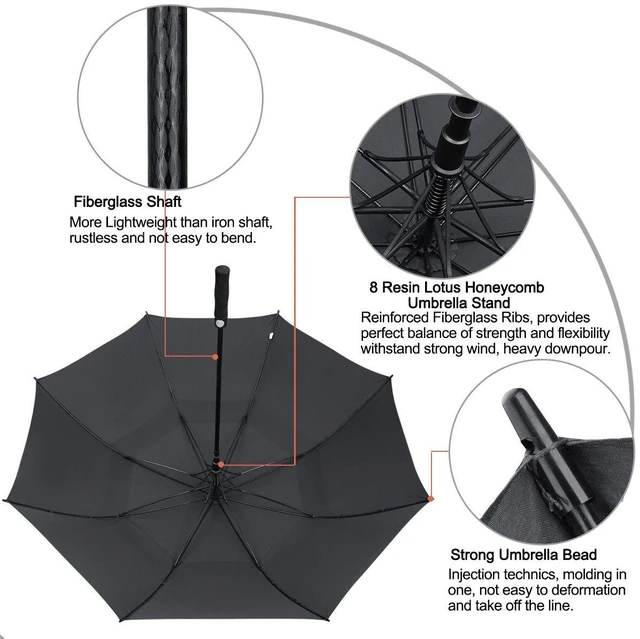 Alt view image 5 of 7 - 47/54/62/68/72 Inch Golf Umbrella Windproof Auto Open Large Umbrella | Oversized Stick Umbrella, Extra Large, Vented Double Canopy, Waterproof 210T Pongee Fabric, Fiberglass Frame, EVA Foam Handle