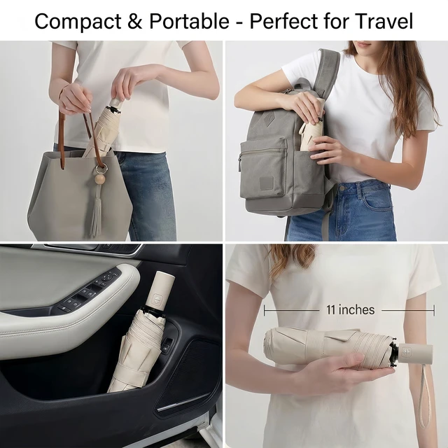 Alt view image 5 of 7 - Small Compact Travel Umbrella with UV Protection for Sun & Rain | Automatic open/close, Windproof Portable Folding Umbrella, 12 oz Lightweight, 42" Fits Car & Backpack, Great for Daily Trip