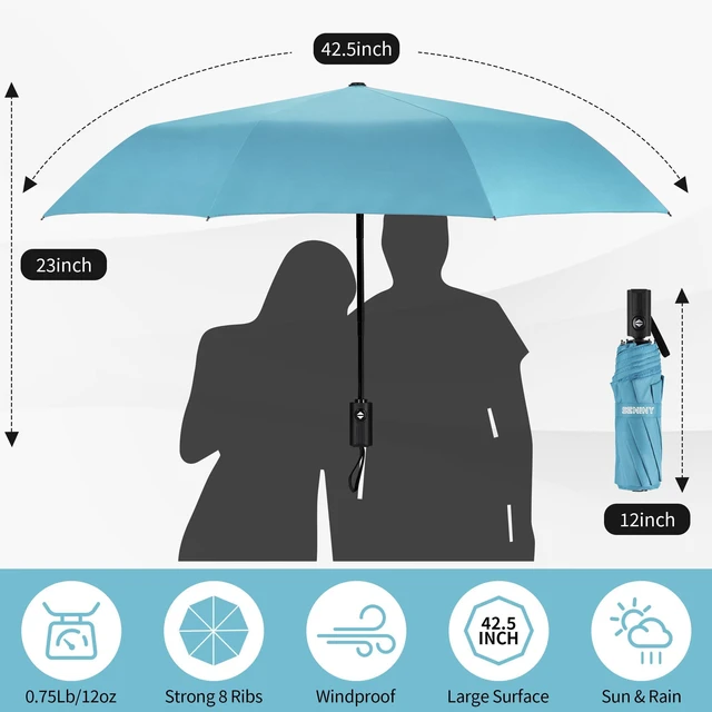 Alt view image 2 of 7 - Windproof Travel Umbrella, Automatic Umbrellas for Rain, Portable & Compact Umbrellas for Backpack, Strong UV for Protection, Folding Small Sun Umbrella for Car, Walking, Blue