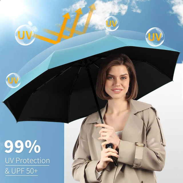 Alt view image 3 of 7 - Windproof Travel Umbrella, Automatic Umbrellas for Rain, Portable & Compact Umbrellas for Backpack, Strong UV for Protection, Folding Small Sun Umbrella for Car, Walking, Blue