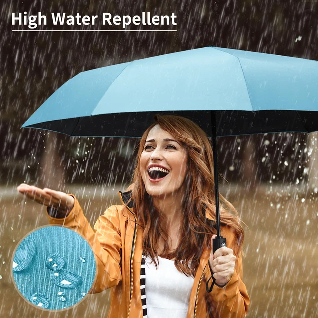 Alt view image 6 of 7 - Windproof Travel Umbrella, Automatic Umbrellas for Rain, Portable & Compact Umbrellas for Backpack, Strong UV for Protection, Folding Small Sun Umbrella for Car, Walking, Blue