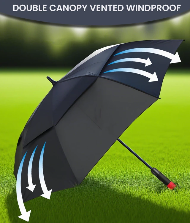 Alt view image 3 of 7 - /62/68/72 Inch Automatic Open Golf Umbrella Oversize Extra Large Double Canopy Vented Windproof Waterproof Stick Umbrella.(Black, 62",Red Handle)
