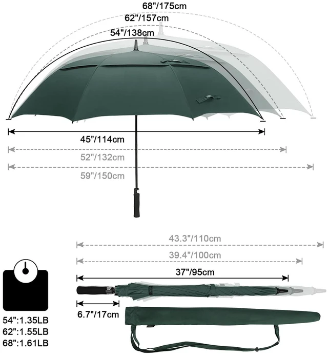 Alt view image 2 of 7 - 47/54/62/68/72Inch Golf Umbrella Windproof Auto Open Large Umbrella | Oversized Stick Umbrella, Extra Large, Vented Double Canopy, Waterproof 210T Pongee Fabric, Fiberglass Frame, EVA Foam Handle