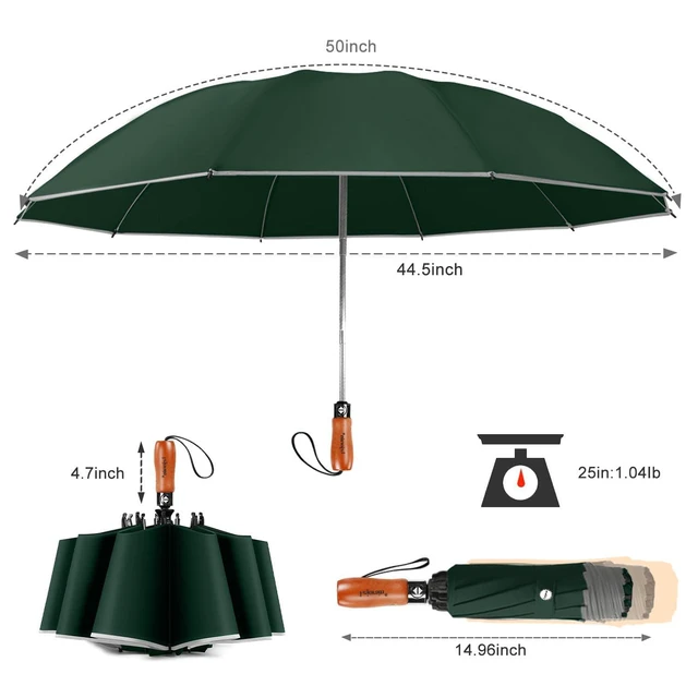 Alt view image 2 of 6 - Large Golf Umbrella 50 Inch Reverse 10 Rib Reflective Auto Close Rain | Inside out golf travel, 10-rib windproof frame, 50 inch canopy, reflective edge, auto close for car, office gifts