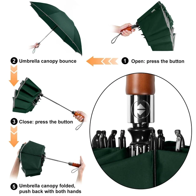 Alt view image 3 of 6 - Large Golf Umbrella 50 Inch Reverse 10 Rib Reflective Auto Close Rain | Inside out golf travel, 10-rib windproof frame, 50 inch canopy, reflective edge, auto close for car, office gifts