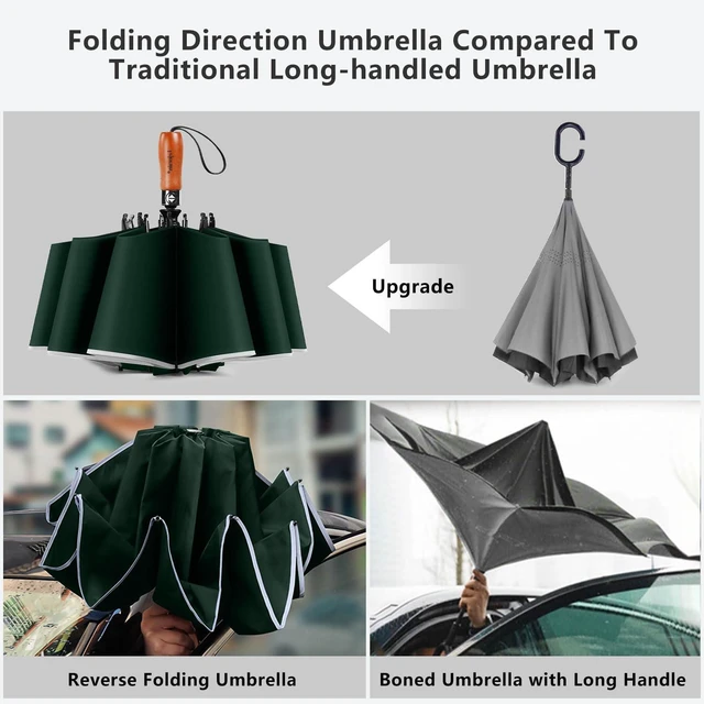 Alt view image 4 of 6 - Large Golf Umbrella 50 Inch Reverse 10 Rib Reflective Auto Close Rain | Inside out golf travel, 10-rib windproof frame, 50 inch canopy, reflective edge, auto close for car, office gifts