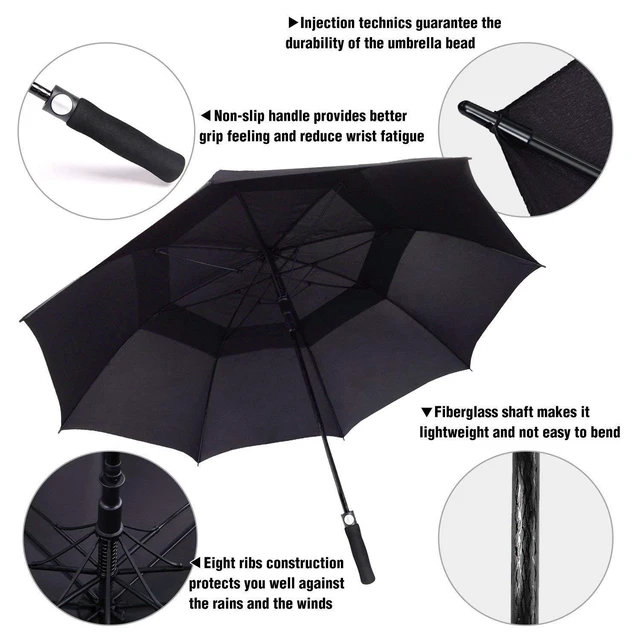 Alt view image 2 of 6 - Golf Umbrella Windproof Large 62 Inch Double Canopy for Rain,Black | Automatic Open, Extra Large Oversized,Sun Protection Ultra Rain & Wind Resistant Stick Sports Umbrellas For Men and Women