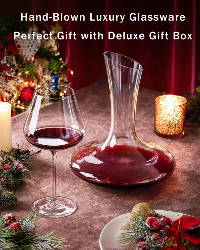 Alt view image 2 of 7 - Hand Blown Italian Style Crystal Burgundy Wine Glasses - Lead-Free Premium Crystal Clear Glass - Set of 2-21 Ounce - Gift-Box for any Occasion