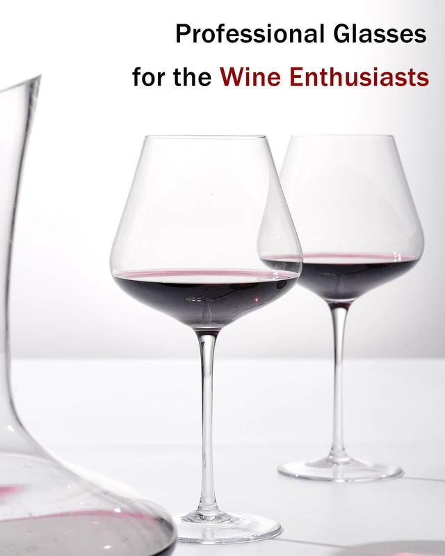 Alt view image 3 of 7 - Hand Blown Italian Style Crystal Burgundy Wine Glasses - Lead-Free Premium Crystal Clear Glass - Set of 2-21 Ounce - Gift-Box for any Occasion