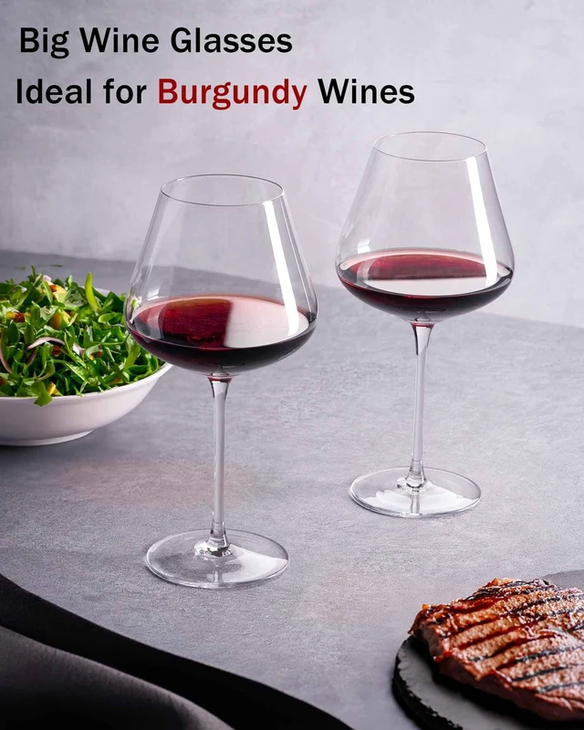 Alt view image 4 of 7 - Hand Blown Italian Style Crystal Burgundy Wine Glasses - Lead-Free Premium Crystal Clear Glass - Set of 2-21 Ounce - Gift-Box for any Occasion